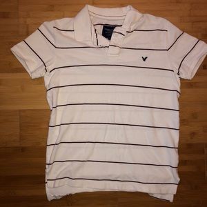 American Eagle White Polo w Maroon stripe. XS